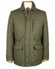Robert Old - Dorset Green Diamond Quilt Overcoat Crafted with a Loro Piana Rain System Wool & Cashmere Fabric