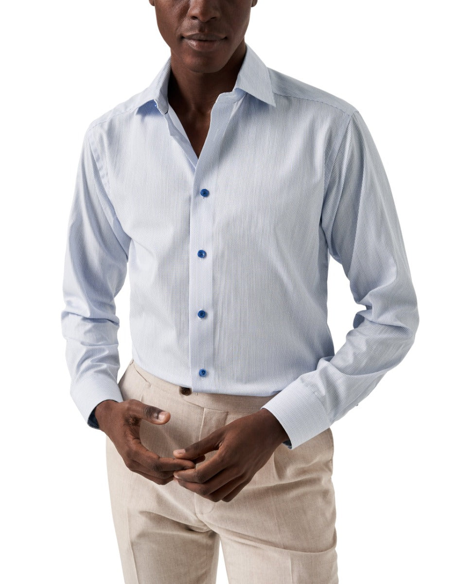 Eton - Blue Micro Print Signature Poplin Slim Fit Shirt L/S SHIRTS Eton