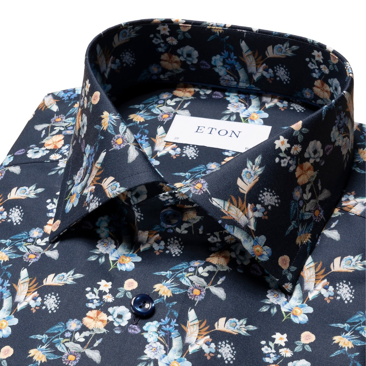 Eton - Navy Blue Floral Print Contemporary Fit Twill Shirt L/S SHIRTS Eton