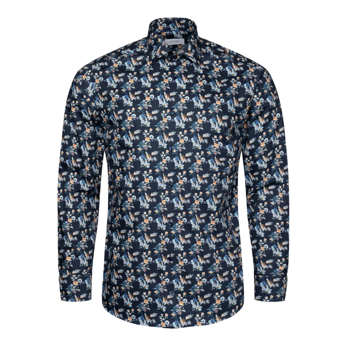 Eton - Navy Blue Floral Print Contemporary Fit Twill Shirt L/S SHIRTS Eton