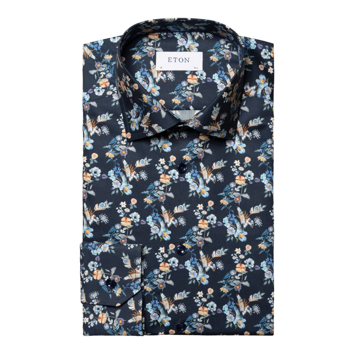 Eton - Navy Blue Floral Print Contemporary Fit Twill Shirt L/S SHIRTS Eton