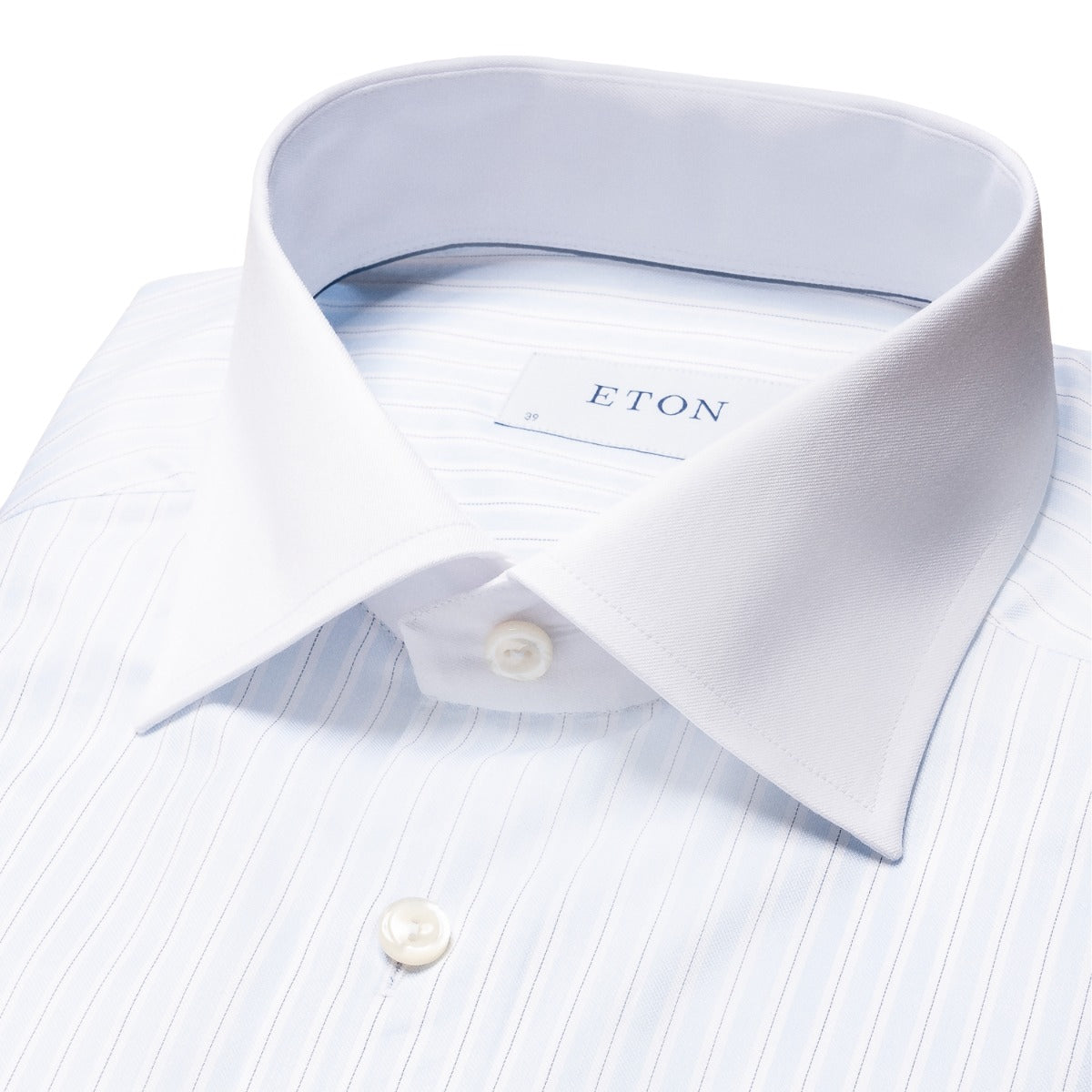 Eton - Light Blue Striped Contrast Collar Signature Twill Shirt L/S SHIRTS Eton