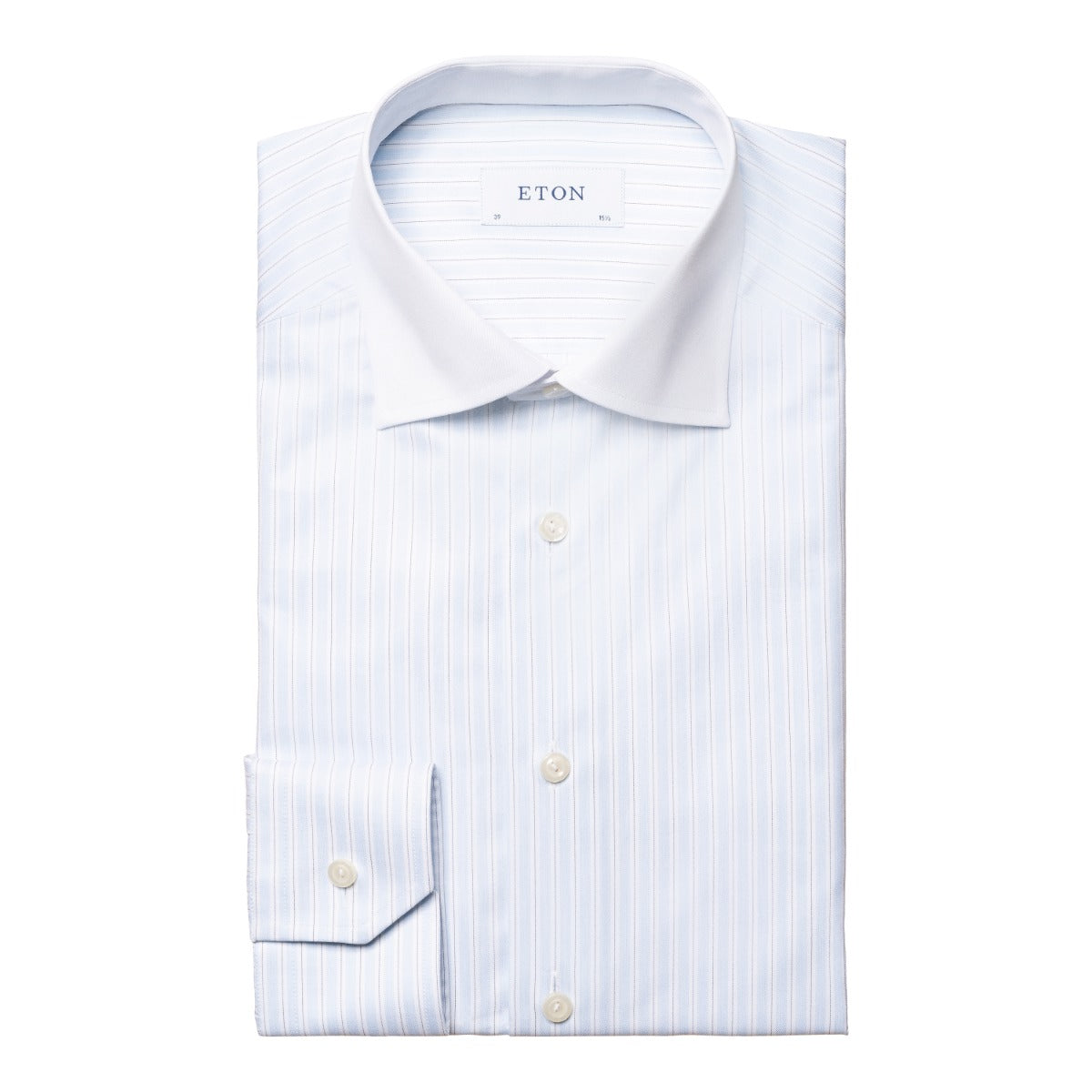 Eton - Light Blue Striped Contrast Collar Signature Twill Shirt L/S SHIRTS Eton