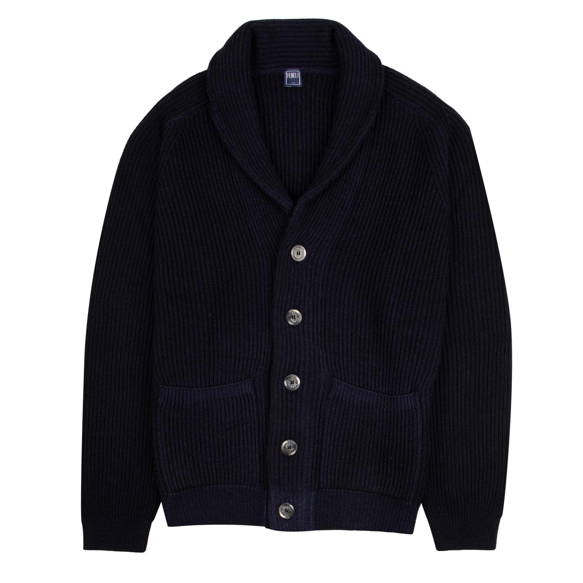 Fedeli - Navy 'Terminillo' Shawl Collar Merino Wool Cardigan KNITWEAR Fedeli