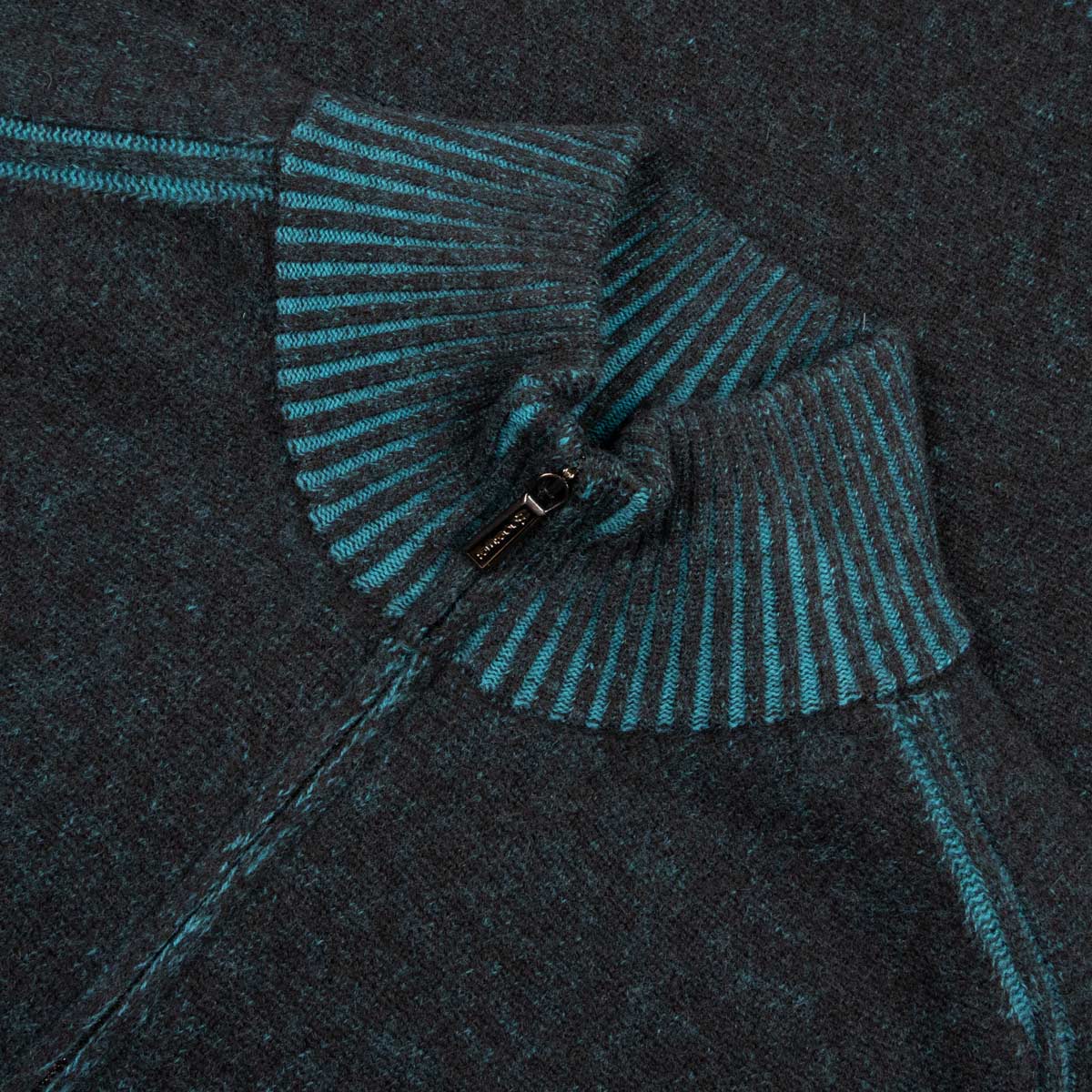 Moorer - Teal & Nero Black ‘Fedro’ Knit Zip Neck Virgin Wool Sweater KNITWEAR MooRER