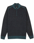 Moorer - Teal & Nero Black ‘Fedro’ Knit Zip Neck Virgin Wool Sweater KNITWEAR MooRER