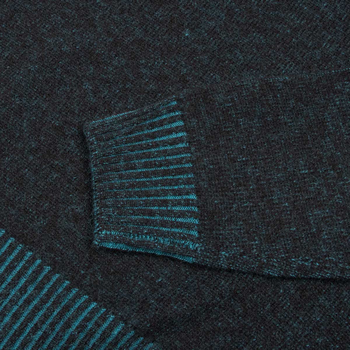 Moorer - Teal &amp; Nero Black ‘Fedro’ Knit Zip Neck Virgin Wool Sweater KNITWEAR MooRER