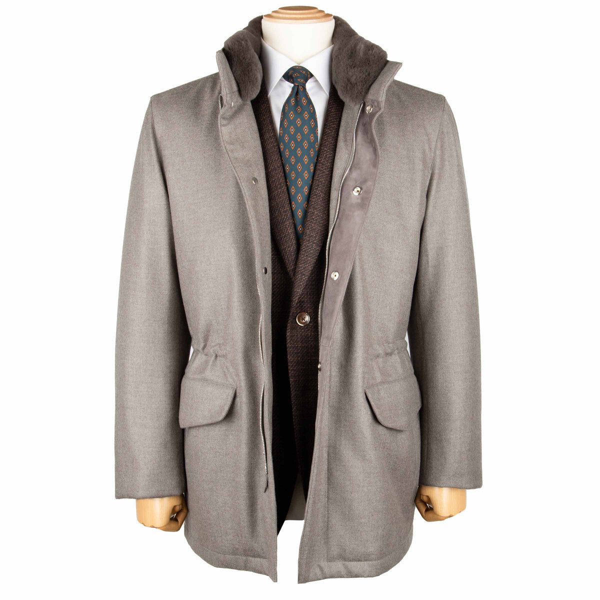 Grey Wool & Cashmere Water Repellent Car Coat OVERCOATS Robert Old