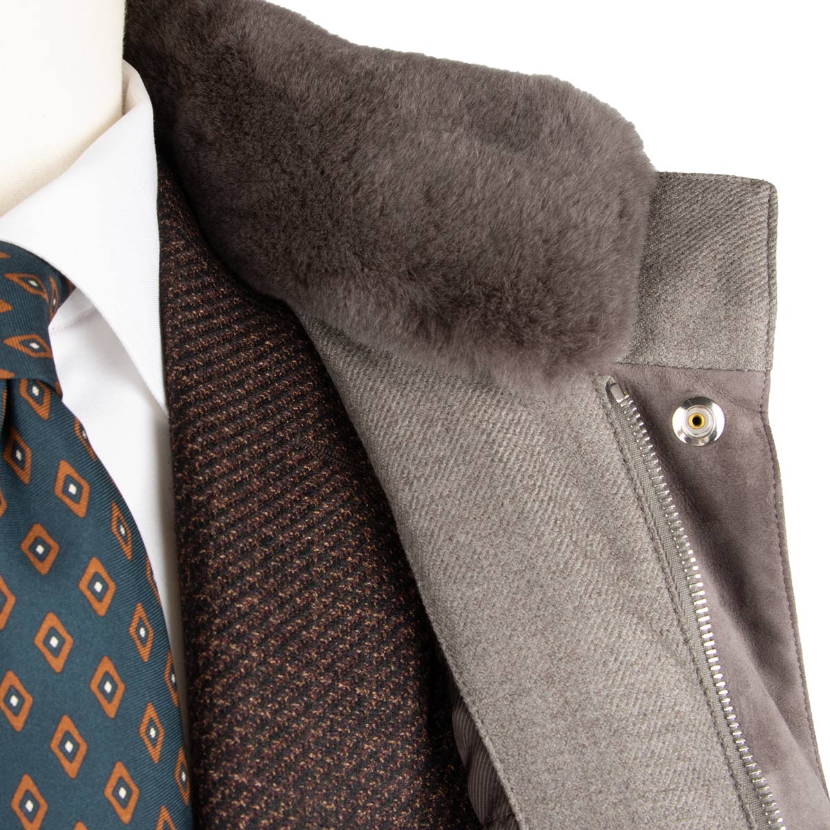 Robert Old - Grey Button Down Coat Crafted with a Loro Piana Green Storm System Wool &amp; Cashmere Fabric