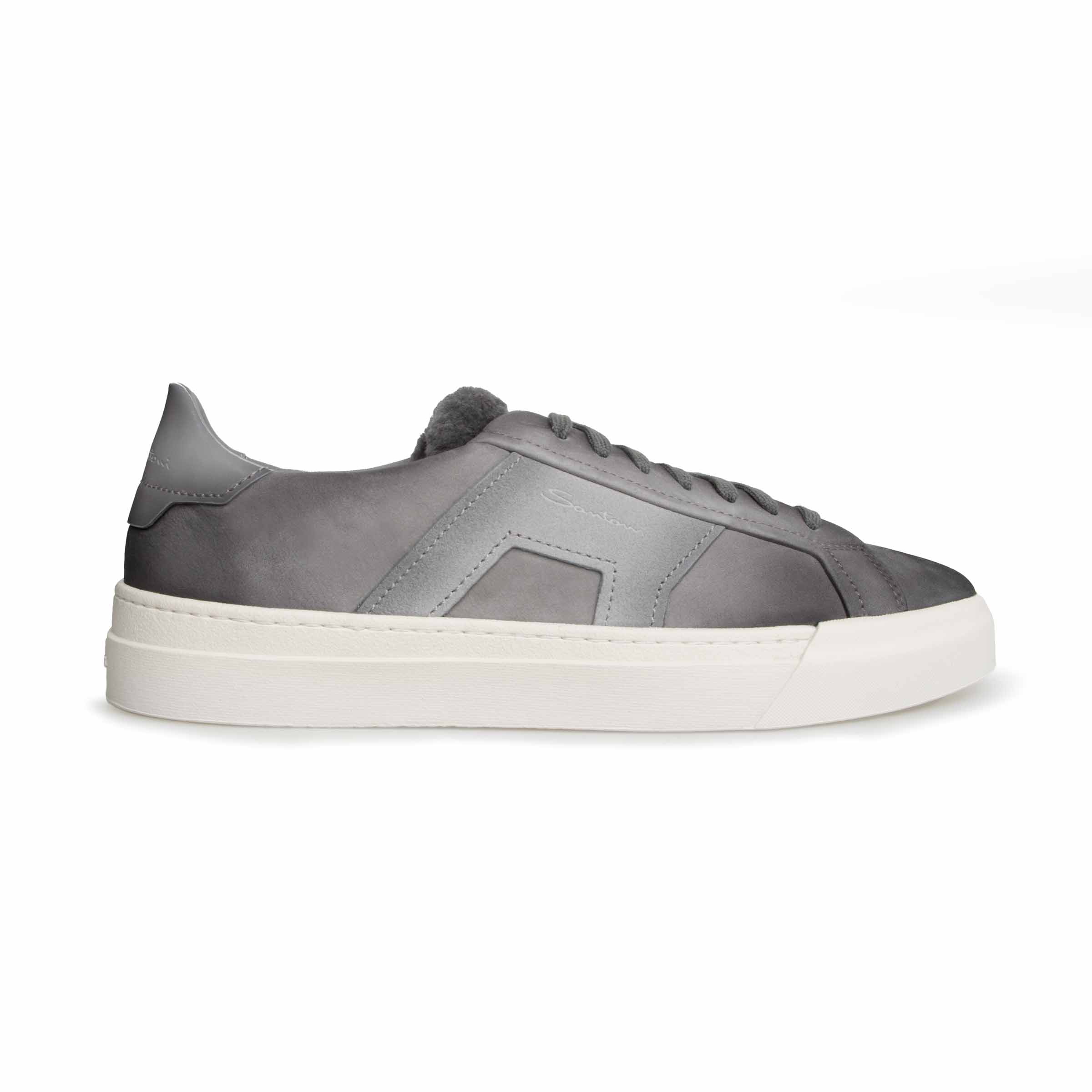 Santoni - Grey Suede Fur-lined Double Buckle Sneaker SHOES Santoni