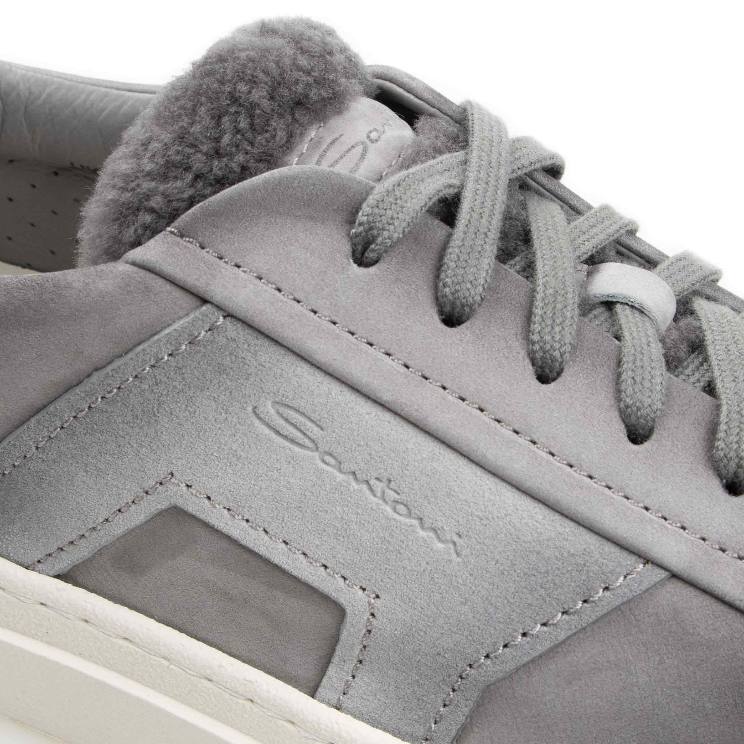 Santoni - Grey Suede Fur-lined Double Buckle Sneaker SHOES Santoni