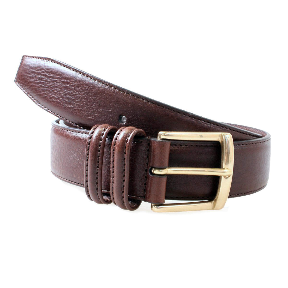 Brown Calf Leather Brass Buckle Belt BELTS/BRACES Robert Old