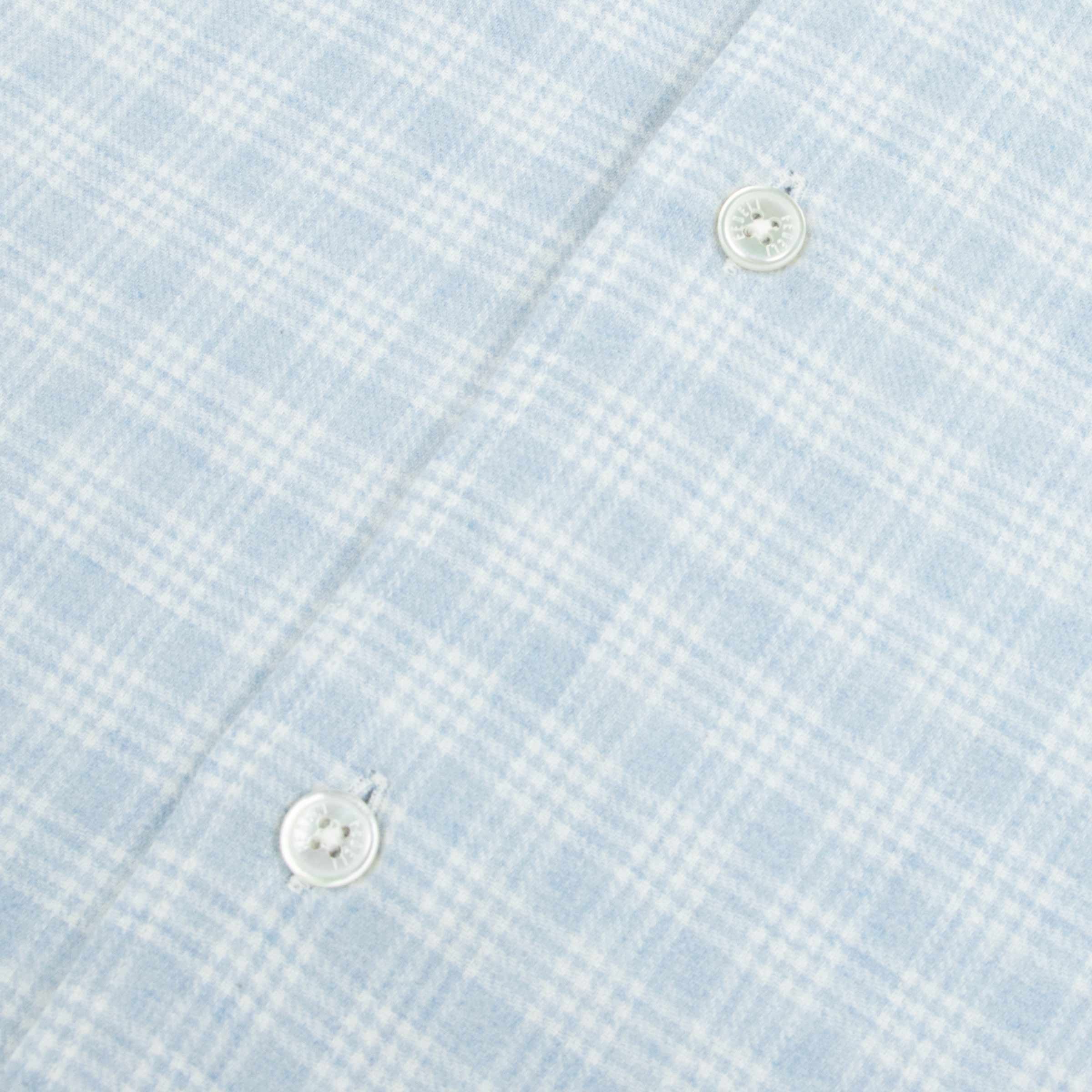 Fedeli - Light Blue Check &#39;Alberto&#39; Slim Fit Brushed Cotton Long Sleeve Shirt