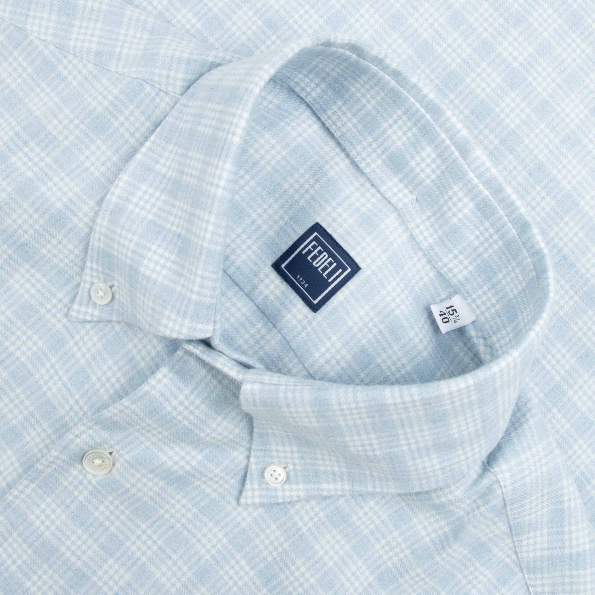 Fedeli - Light Blue Check 'Alberto' Slim Fit Brushed Cotton Long Sleeve Shirt L/S SHIRTS Fedeli