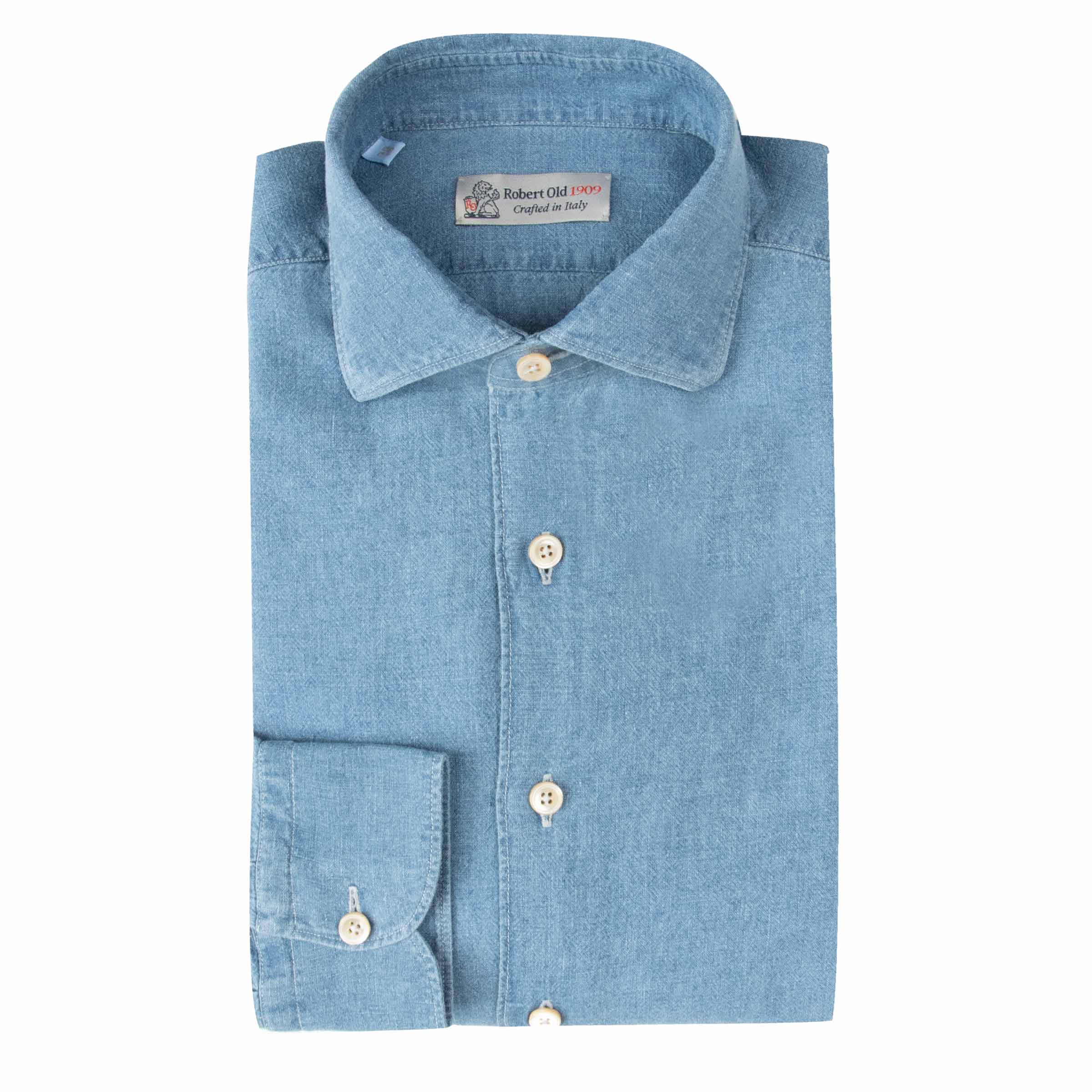 Light Denim Italian Linen &amp; Cotton Slim Fit Long Sleeve Shirt