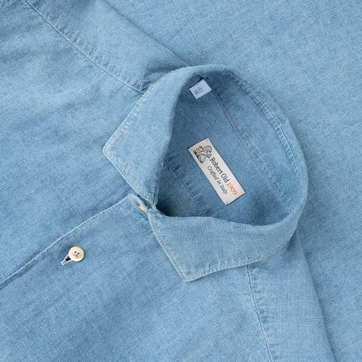 Light Denim Italian Linen &amp; Cotton Slim Fit Long Sleeve Shirt