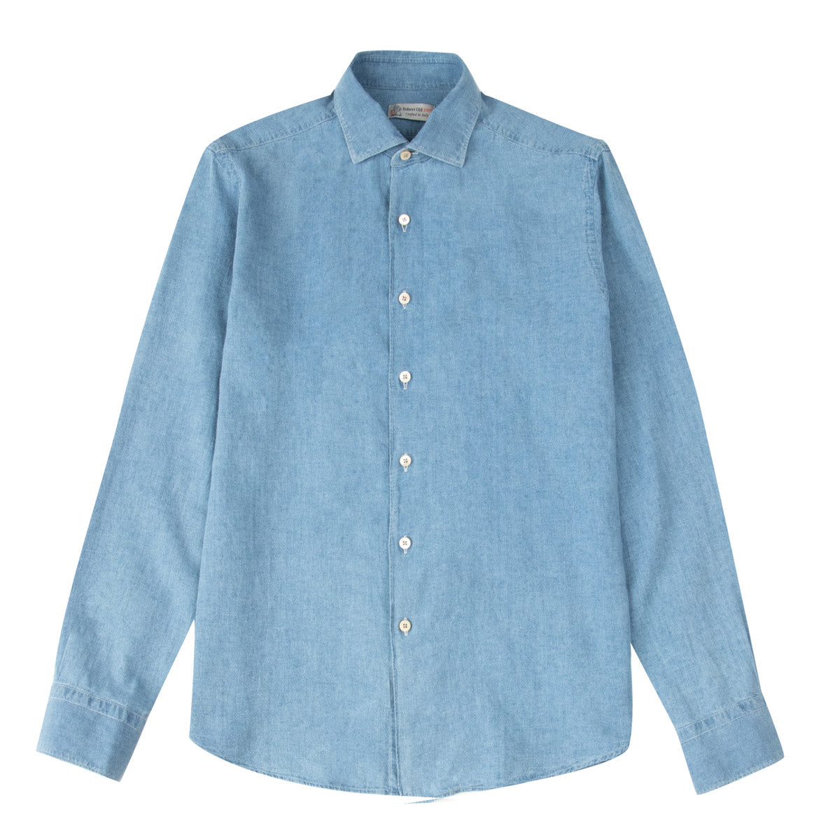 Light Denim Italian Linen &amp; Cotton Slim Fit Long Sleeve Shirt