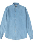 Light Denim Italian Linen & Cotton Slim Fit Long Sleeve Shirt