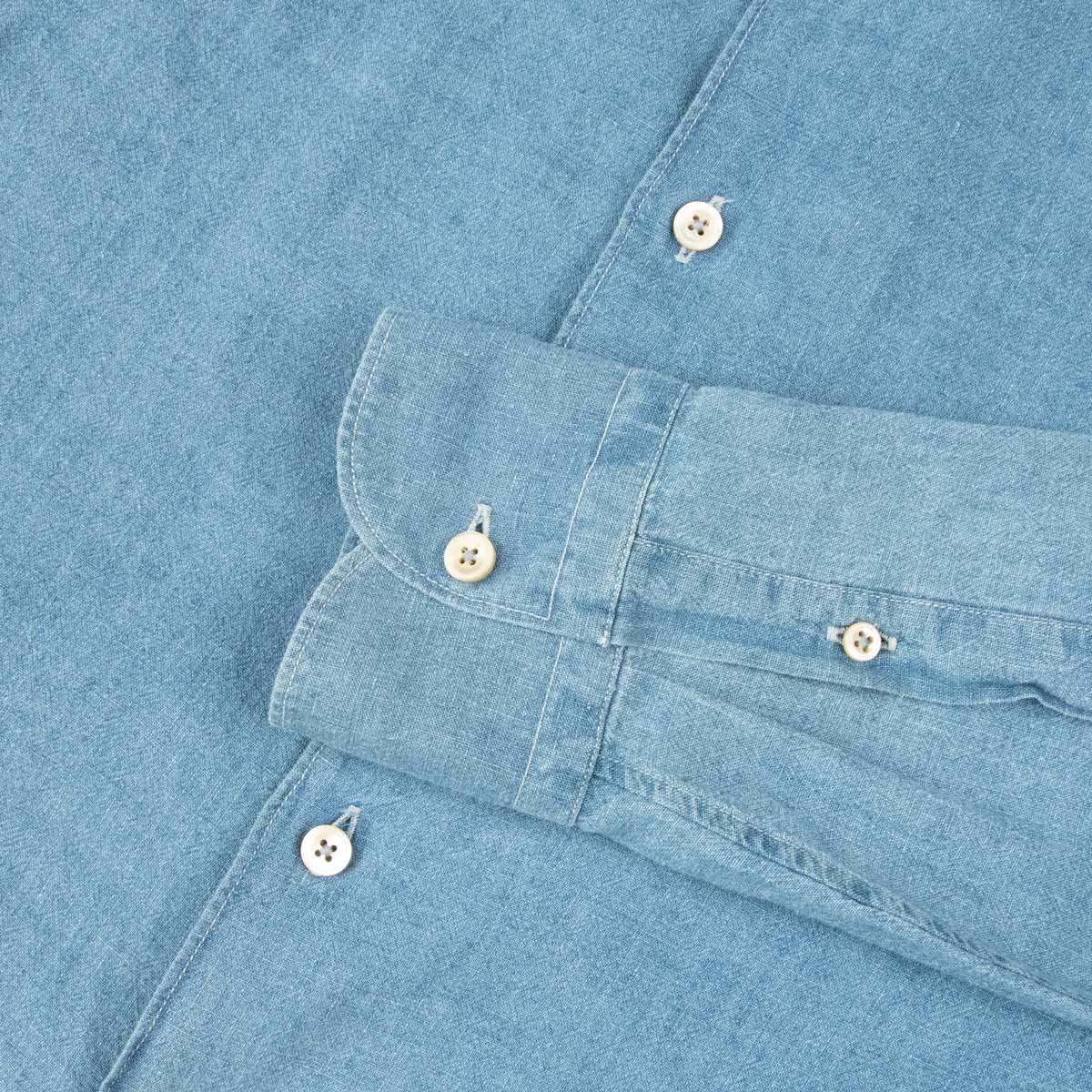 Light Denim Italian Linen &amp; Cotton Slim Fit Long Sleeve Shirt