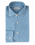 Light Denim Italian Linen & Cotton Slim Fit Long Sleeve Shirt