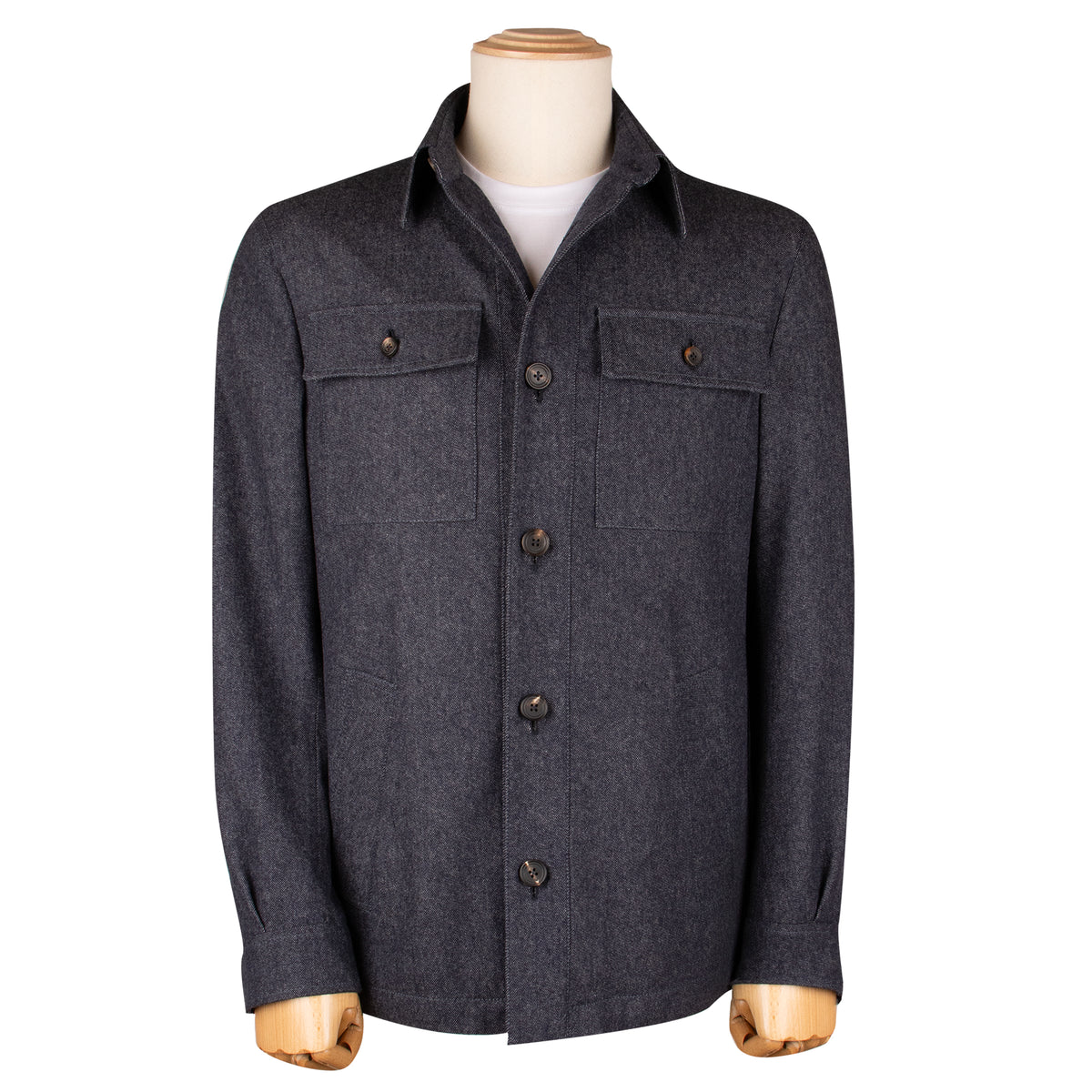 Navy Super 150's Merino Wool Denim Overshirt JACKETS Robert Old