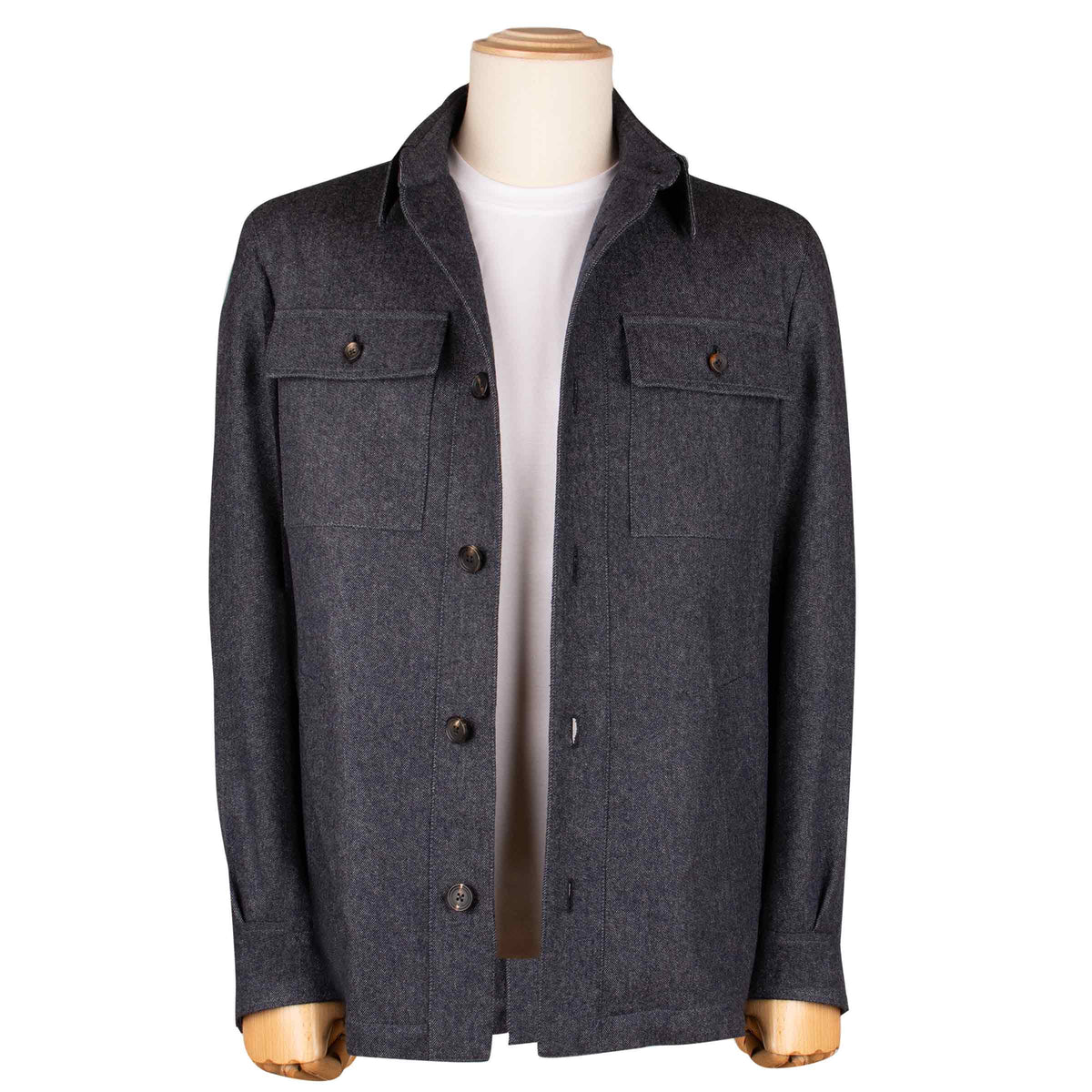 Navy Super 150's Merino Wool Denim Overshirt JACKETS Robert Old