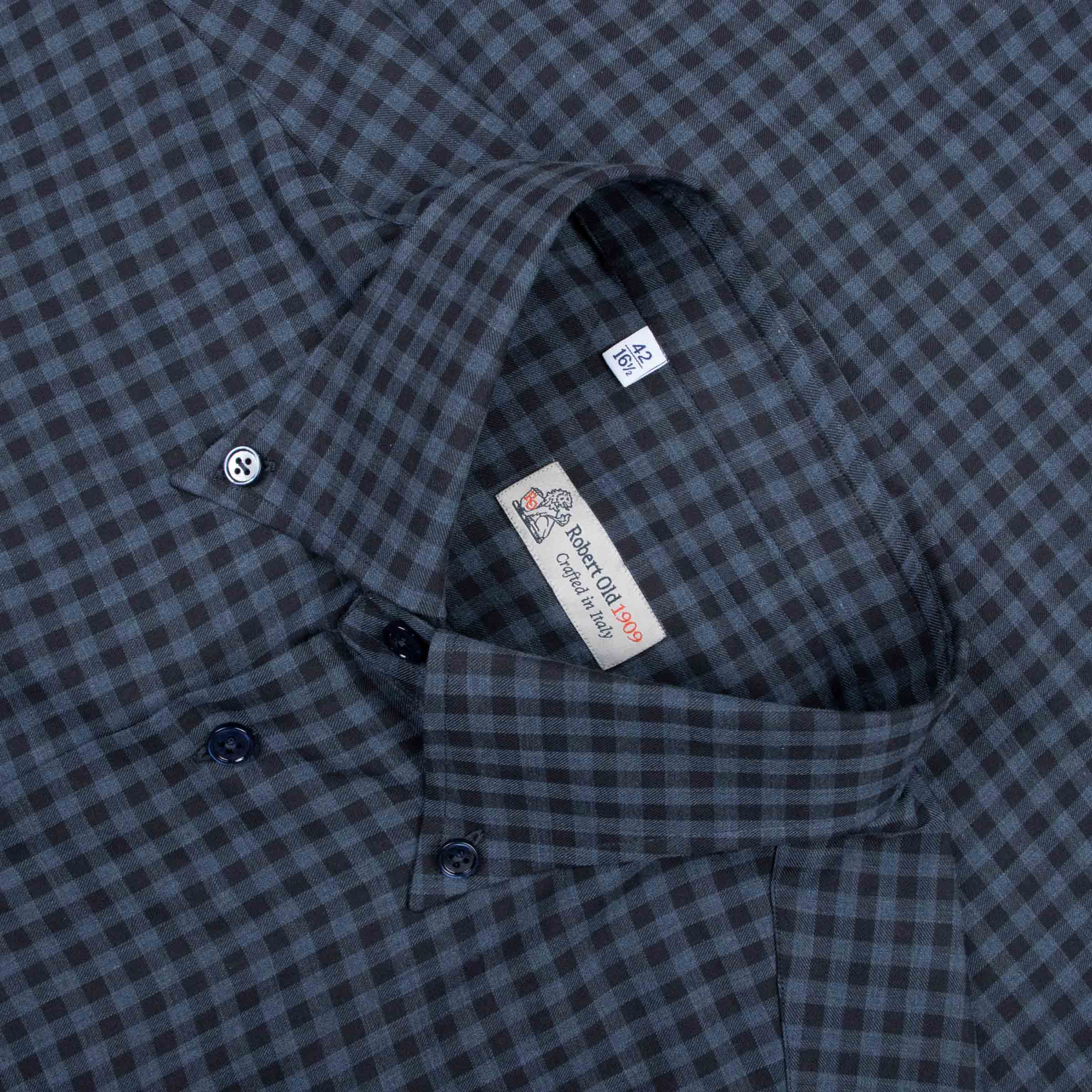 Robert Old - Navy & Black Check Italian Cotton Long Sleeve Shirt L/S SHIRTS Robert Old