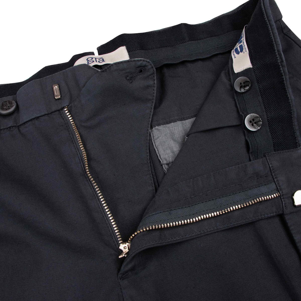 Navy Blue Stretch Cotton &amp; Linen Twill Chinos CASUAL TROUSERS Robert Old