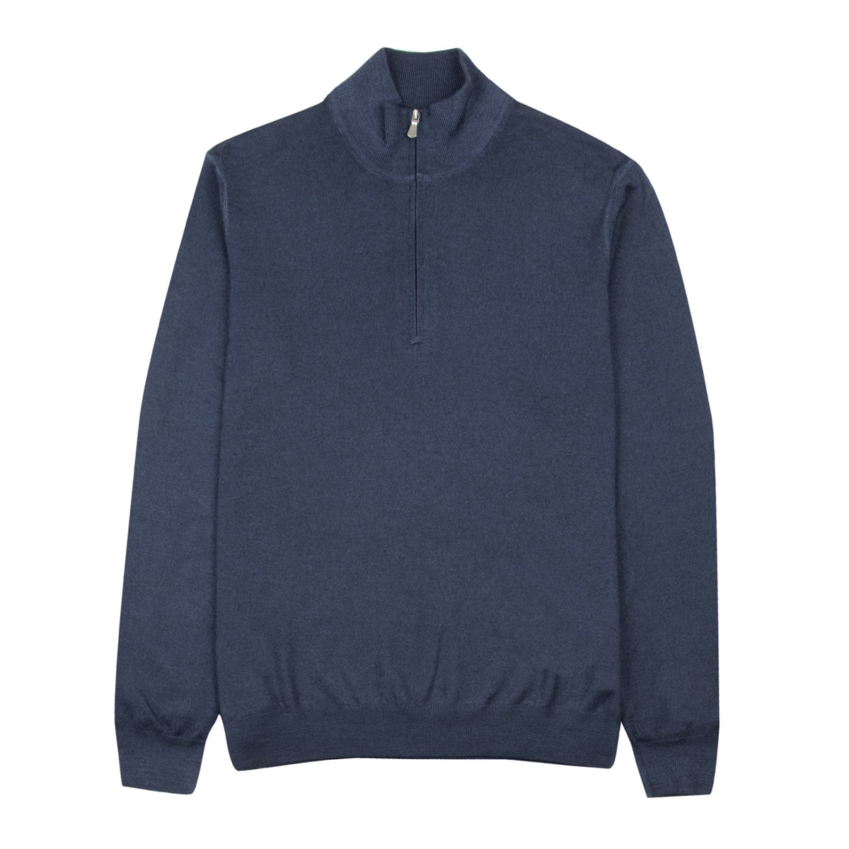 Robert Old - Navy Blue 100% Virgin Wool Long Sleeve Zip Neck Sweater KNITWEAR Robert Old