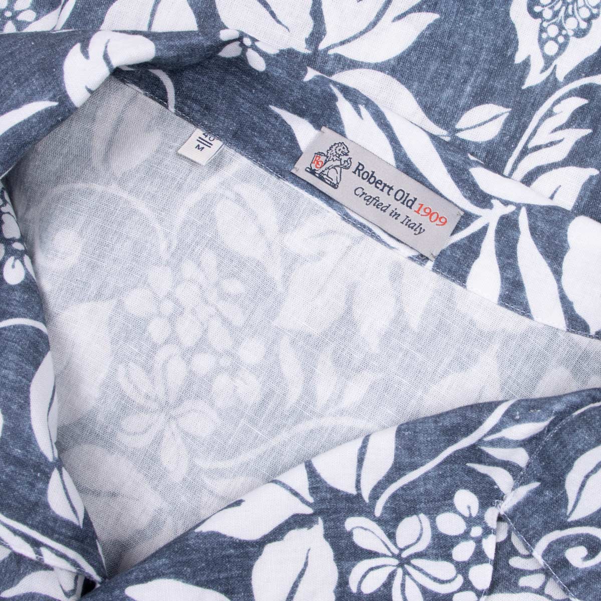 Navy Hawaiian Print Linen-Mix Resort Shirt S/S SHIRTS Robert Old