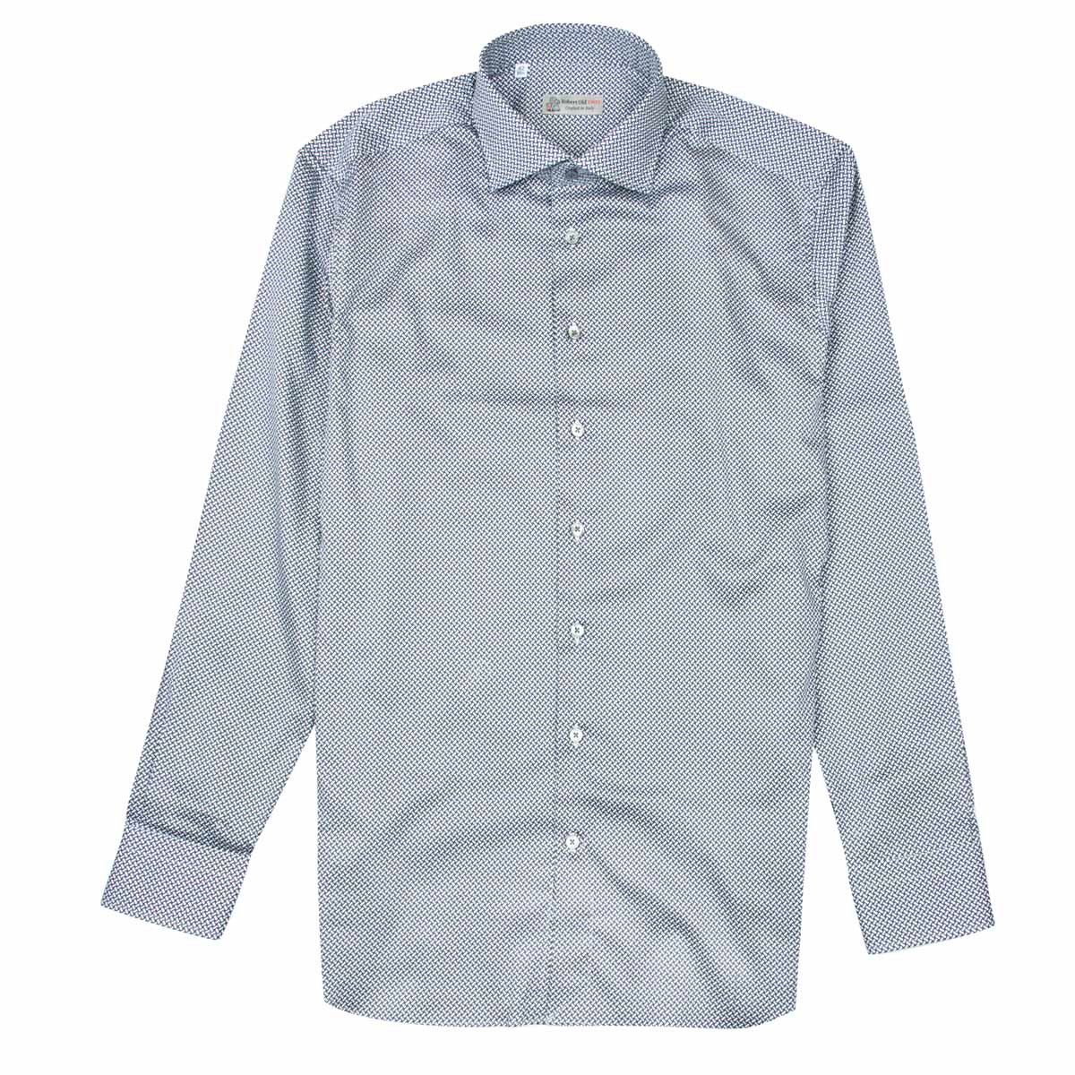 Robert Old - Grey and Navy Weave Print Italian Cotton Long Sleeve Shirt L/S SHIRTS Robert Old