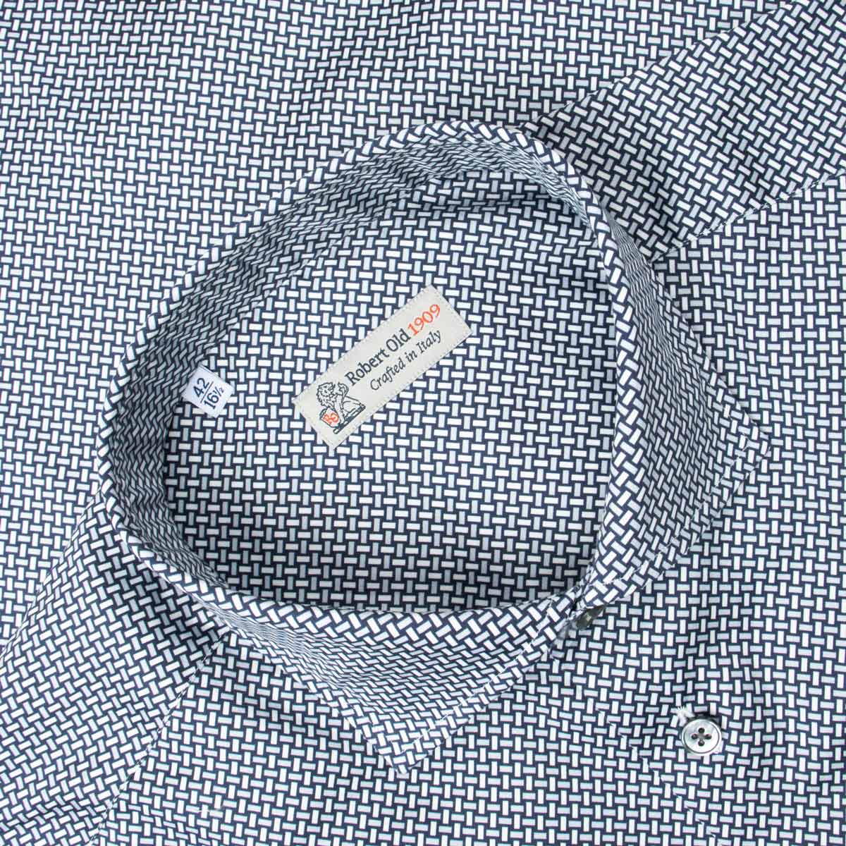 Robert Old - Grey and Navy Weave Print Italian Cotton Long Sleeve Shirt L/S SHIRTS Robert Old