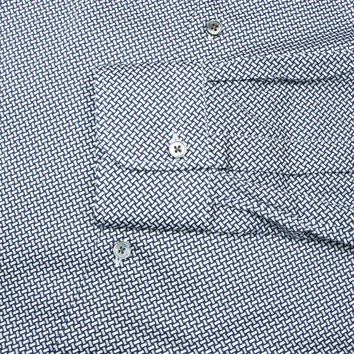 Robert Old - Grey and Navy Weave Print Italian Cotton Long Sleeve Shirt L/S SHIRTS Robert Old