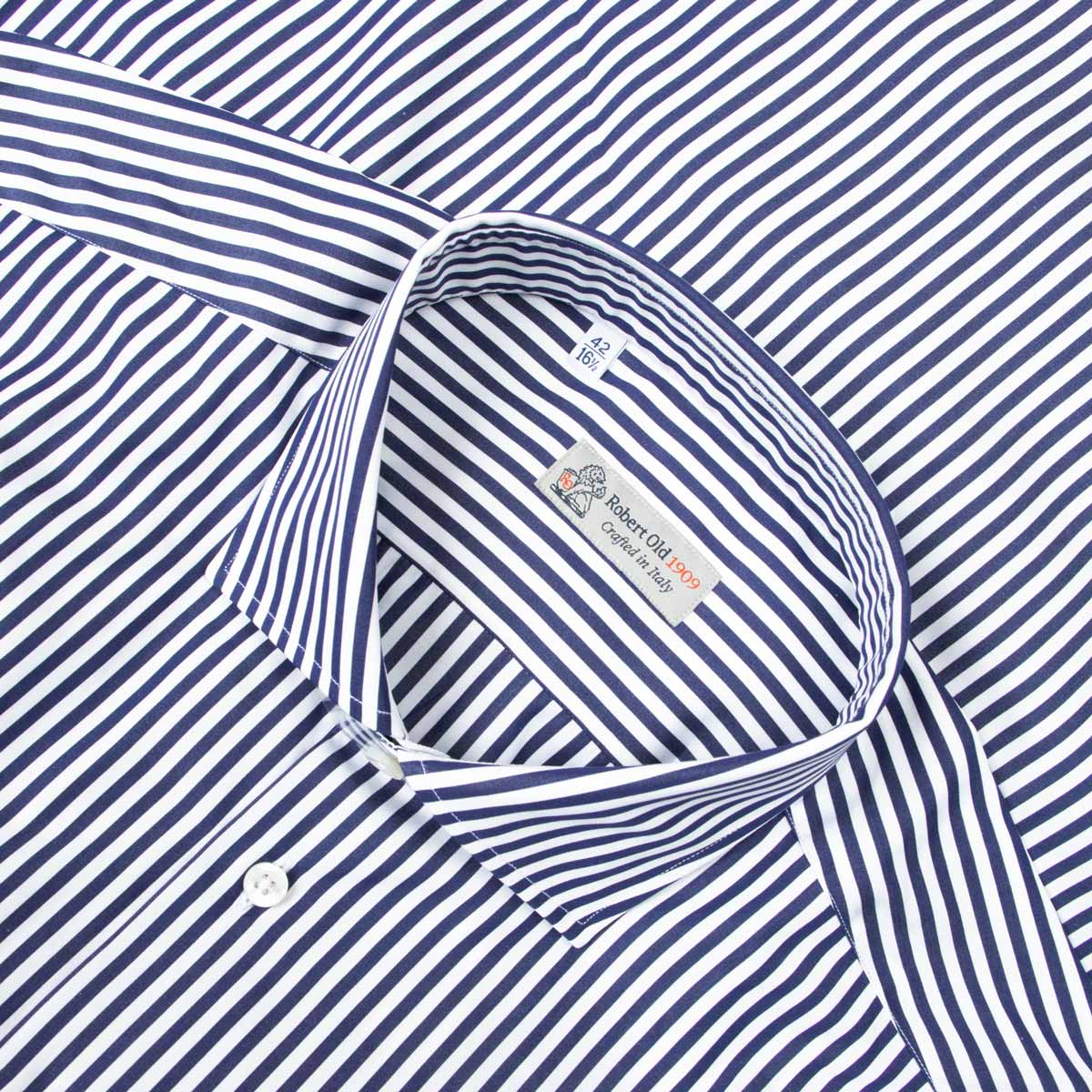 Robert Old - Navy Stripe Italian Cotton Long Sleeve Shirt L/S SHIRTS Robert Old