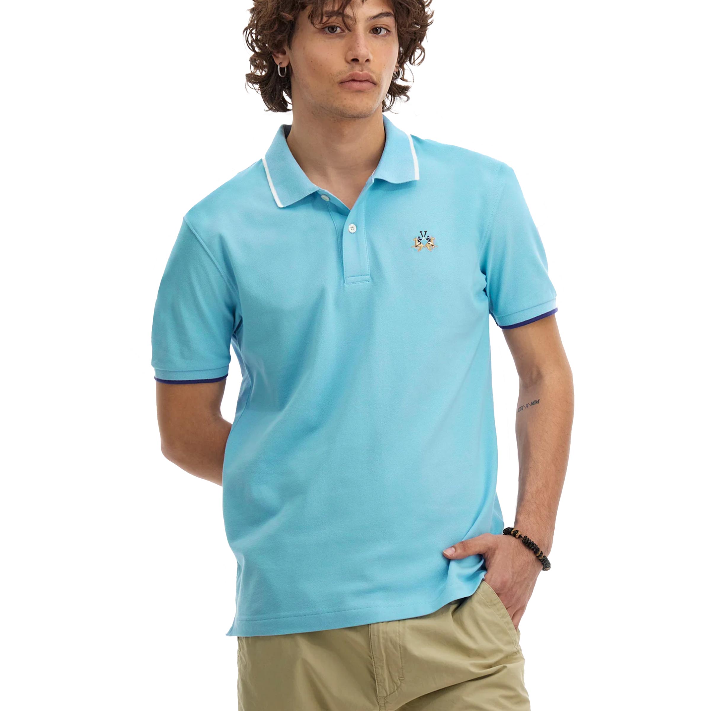 La Martina - Light Blue Polo Russell Piqué Cotton Polo Shirt S/S POLOS La Martina