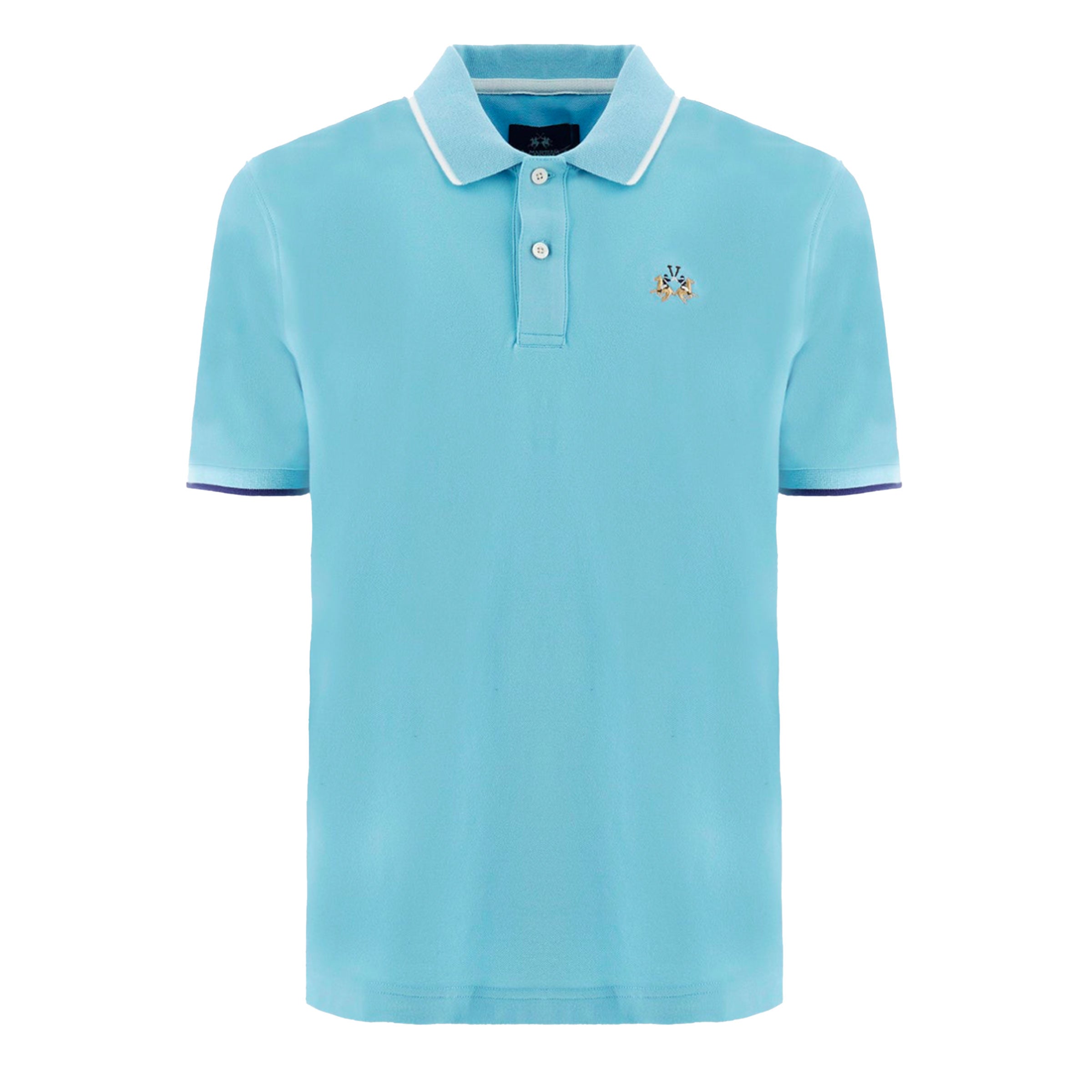La Martina - Light Blue Polo Russell Piqué Cotton Polo Shirt S/S POLOS La Martina