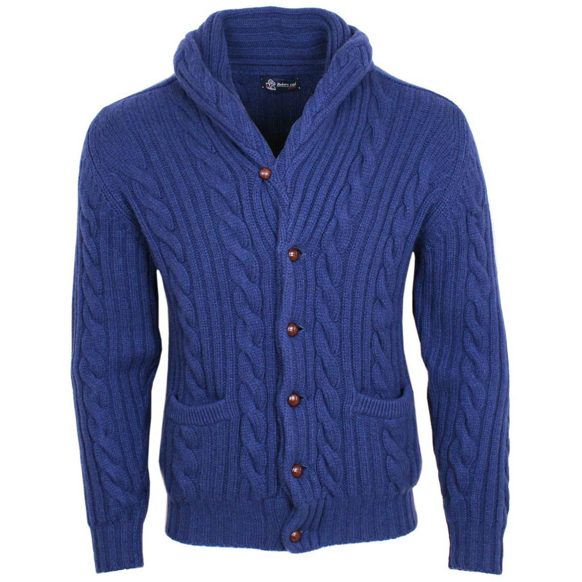 Inchiostro Blue Balmour 8Ply Shawl Collar Cable Cashmere Cardigan CASHMERE Robert Old