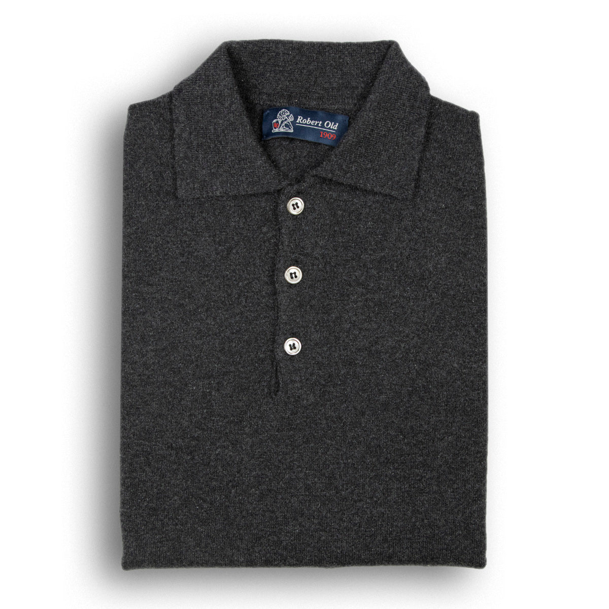 Charcoal Oban 3 button 2ply Cashmere Polo Sweater CASHMERE Robert Old