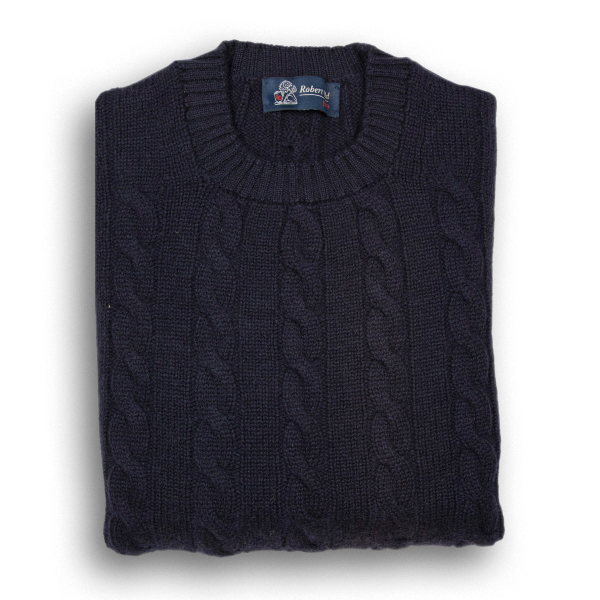 Dark Navy Rothesay 4ply Cable Crew Cashmere Sweater CASHMERE Robert Old Dark Navy 44UK