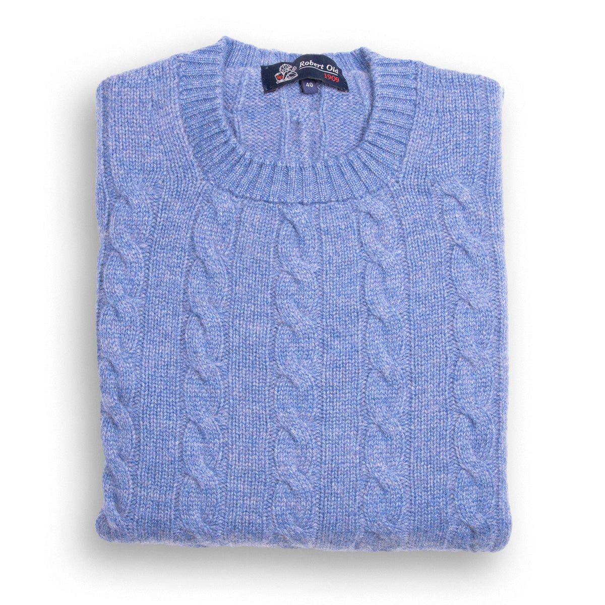 Lapis Blue Rothesay 4ply Cable Crew Cashmere Sweater CASHMERE Robert Old