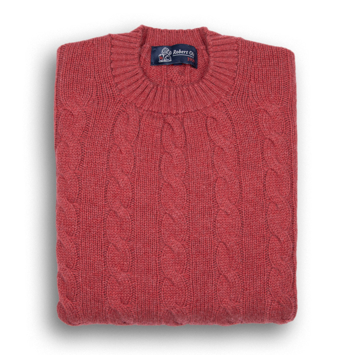 Poppy Melange Rothesay 4ply Cable Crew Cashmere Sweater CASHMERE Robert Old