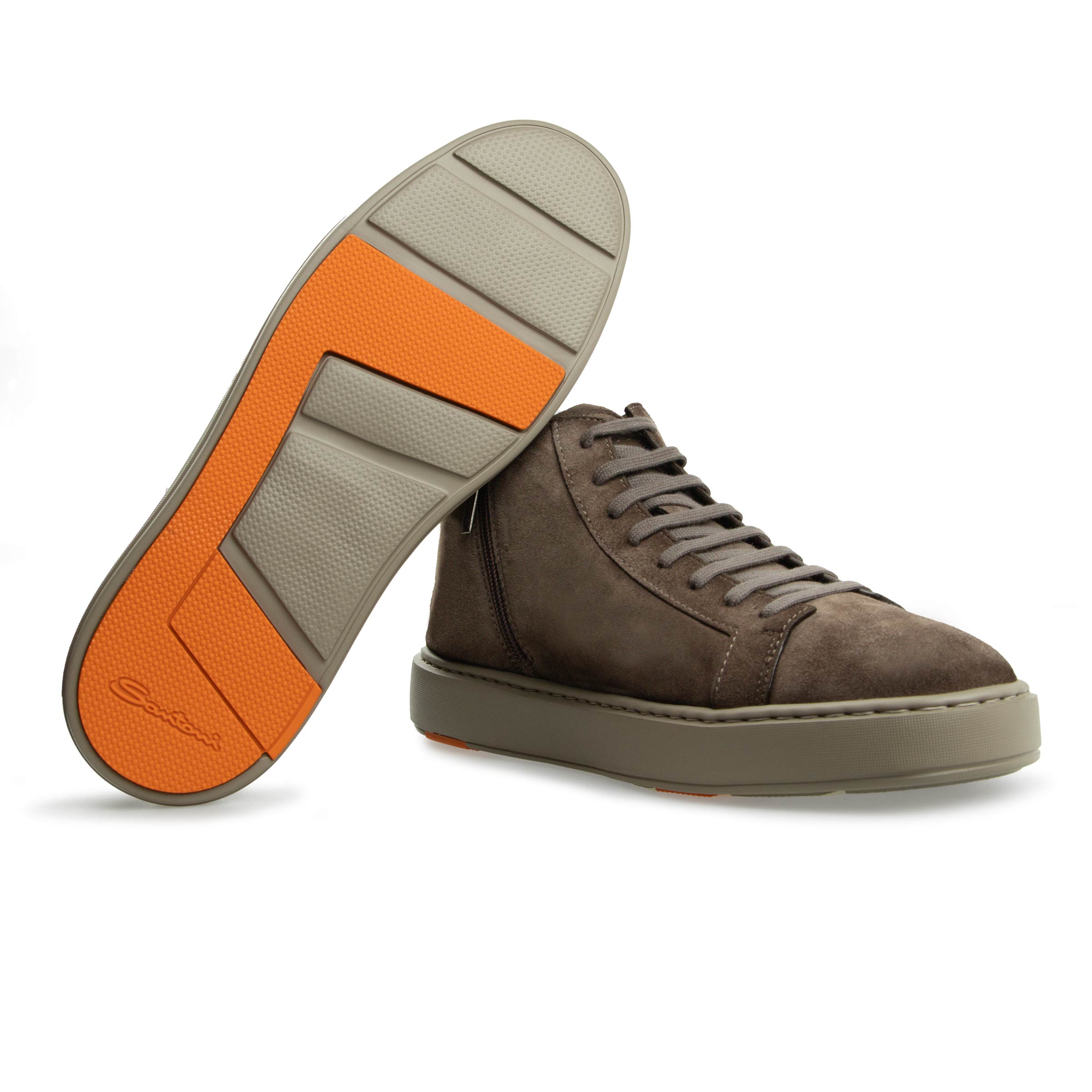 Santoni - Brown Suede High-Top Sneakers SHOES Santoni