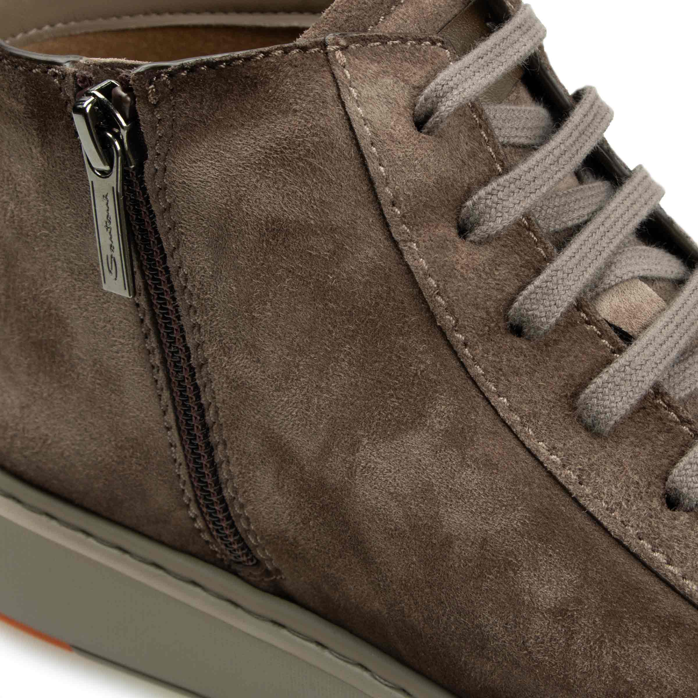 Santoni - Brown Suede High-Top Sneakers SHOES Santoni