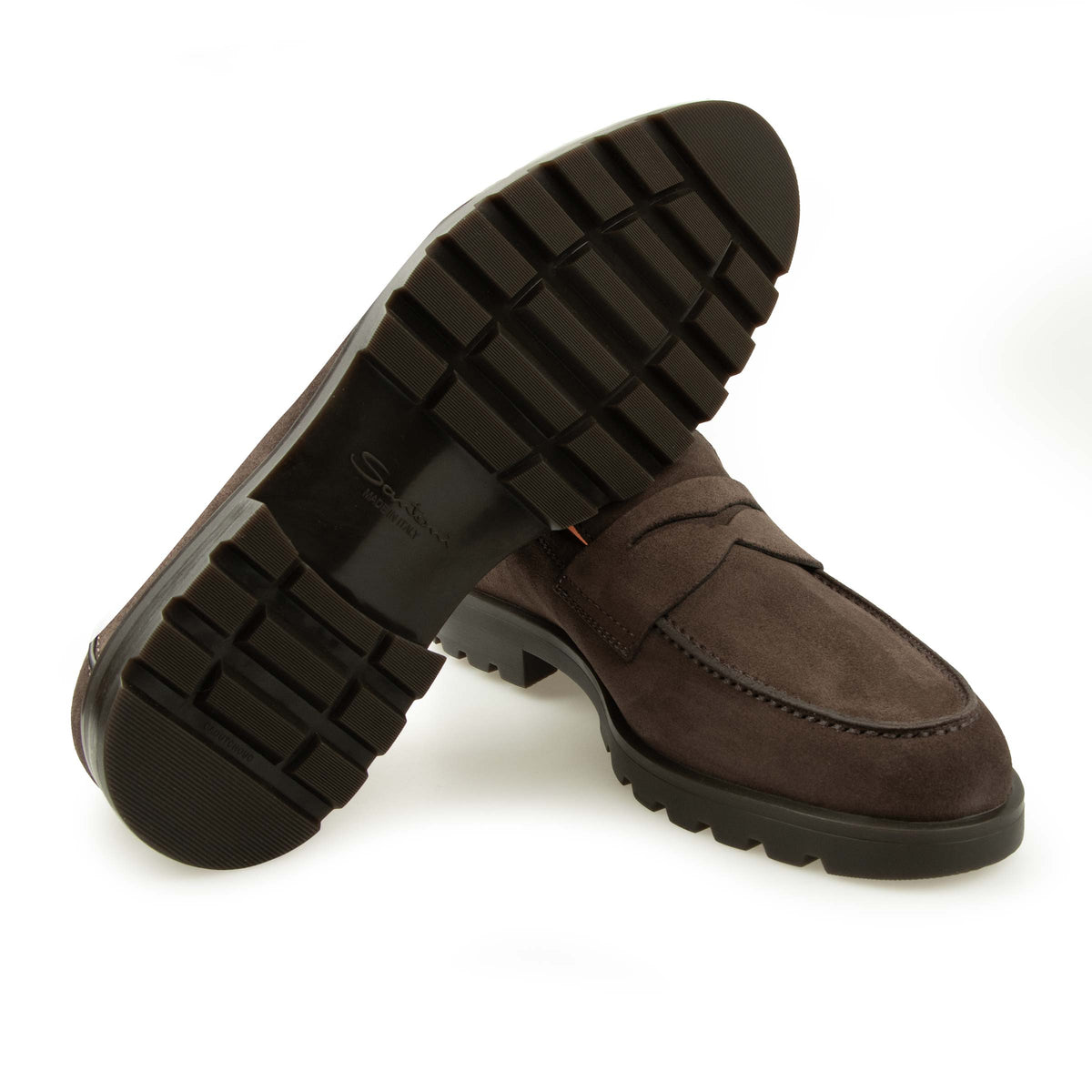 Santoni - Dark Brown Suede Penny Loafer SHOES Santoni