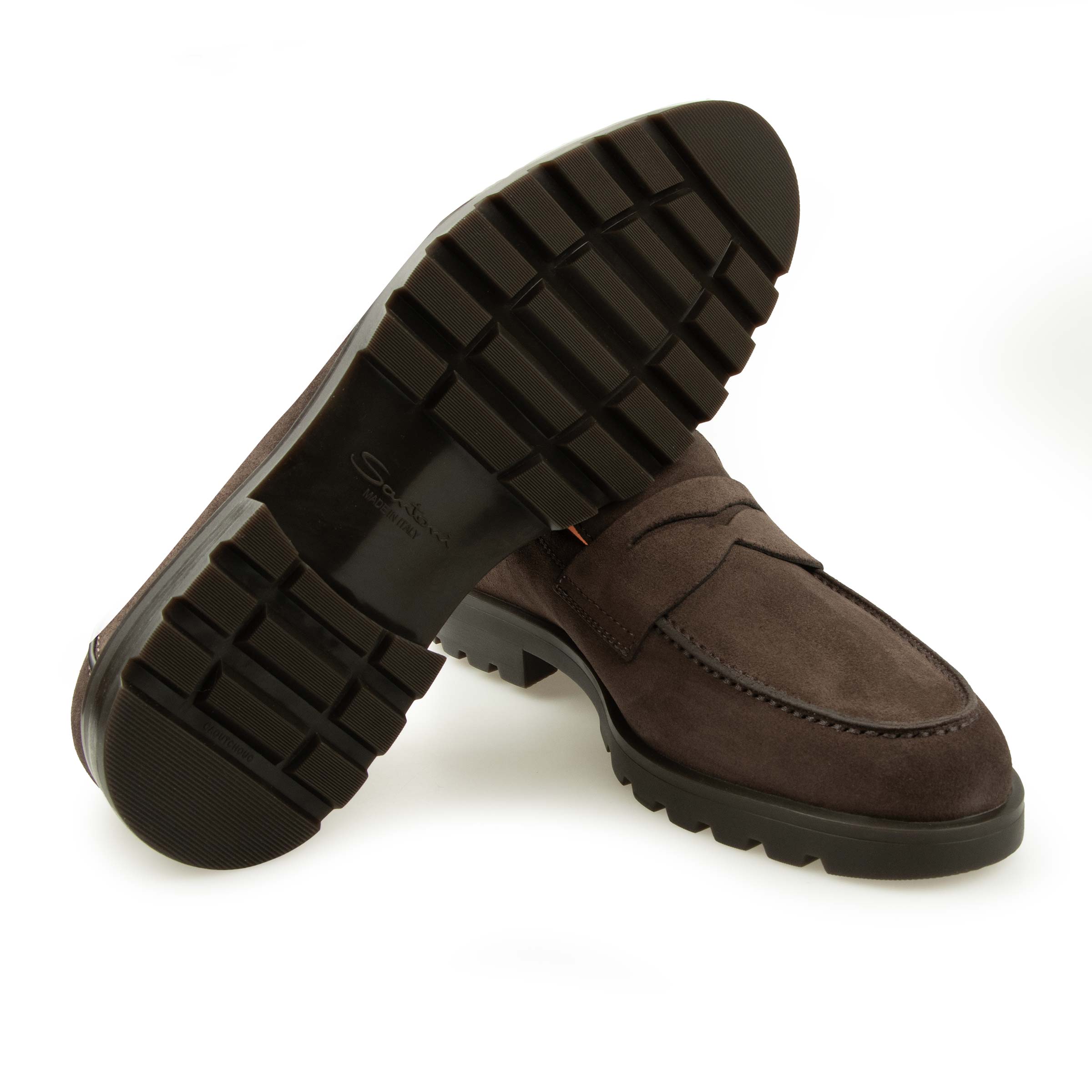 Santoni - Dark Brown Suede Penny Loafer SHOES Santoni