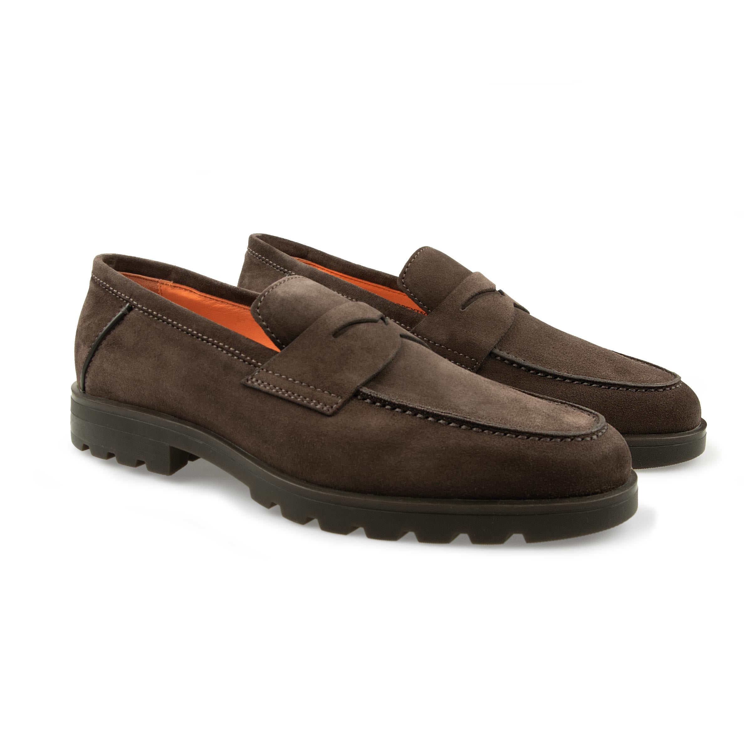 Santoni - Dark Brown Suede Penny Loafer SHOES Santoni