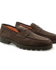 Santoni - Dark Brown Suede Penny Loafer SHOES Santoni