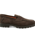 Santoni - Dark Brown Suede Penny Loafer SHOES Santoni
