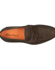 Santoni - Dark Brown Suede Penny Loafer SHOES Santoni