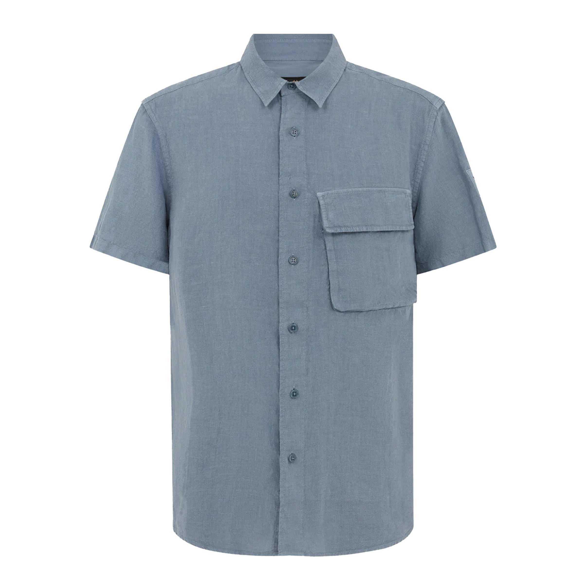 Belstaff - Blue Flint Scale Linen Short Sleeve Shirt S/S SHIRTS Belstaff